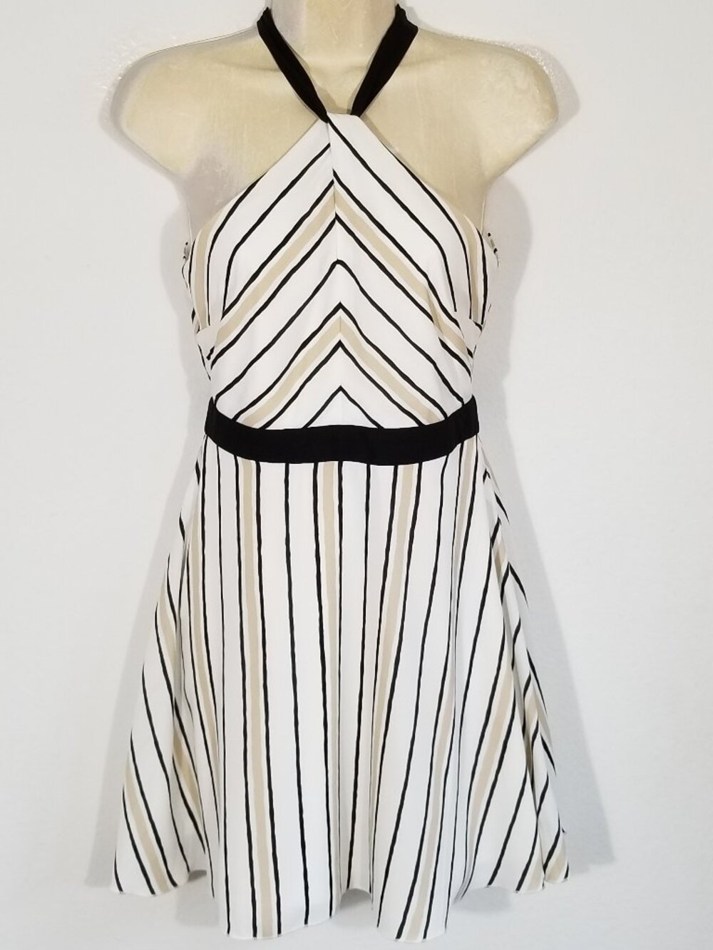 LULUS Halter Fit & Flare Mini Dress Striped 7071E1M